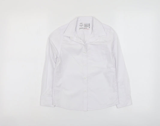 Marks and Spencer Boys White Cotton Basic Button-Up Size 7-8 Years Collared Button
