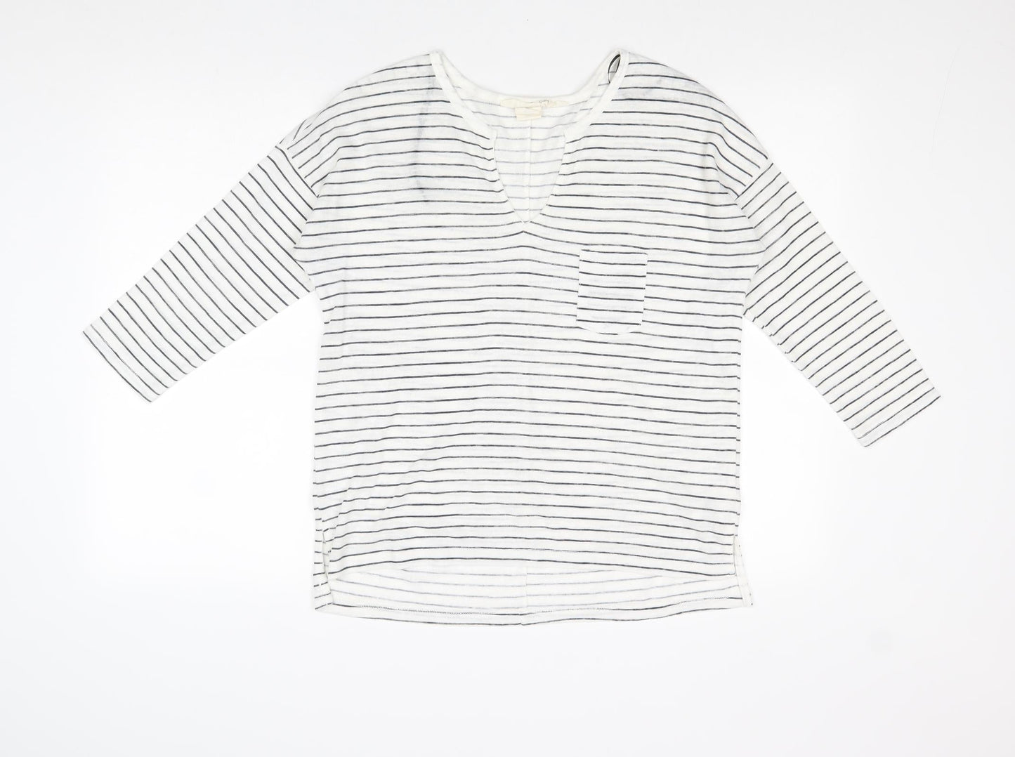 L.O.G.G Womens White V-Neck Striped Polyester Pullover Jumper Size M