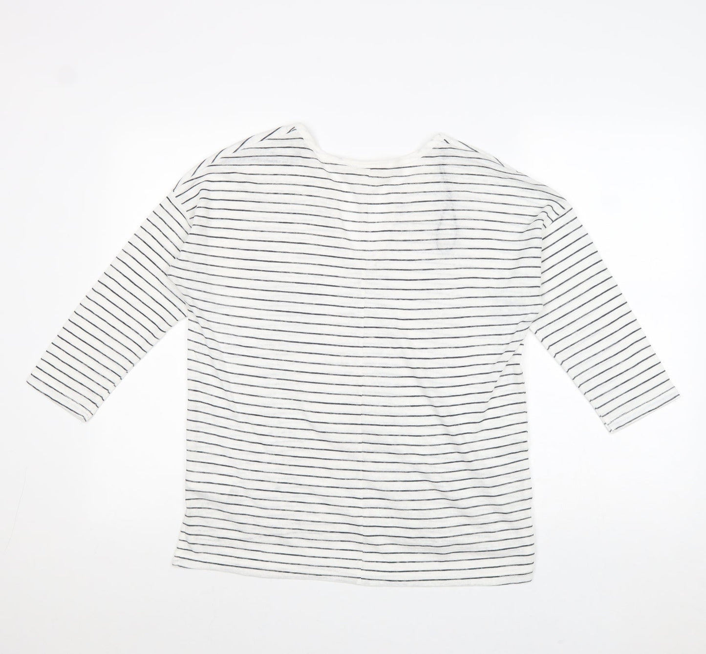 L.O.G.G Womens White V-Neck Striped Polyester Pullover Jumper Size M