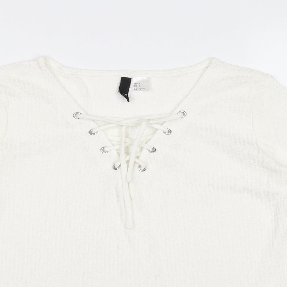 Divided by H&M Womens Ivory Viscose Basic Blouse Size S V-Neck