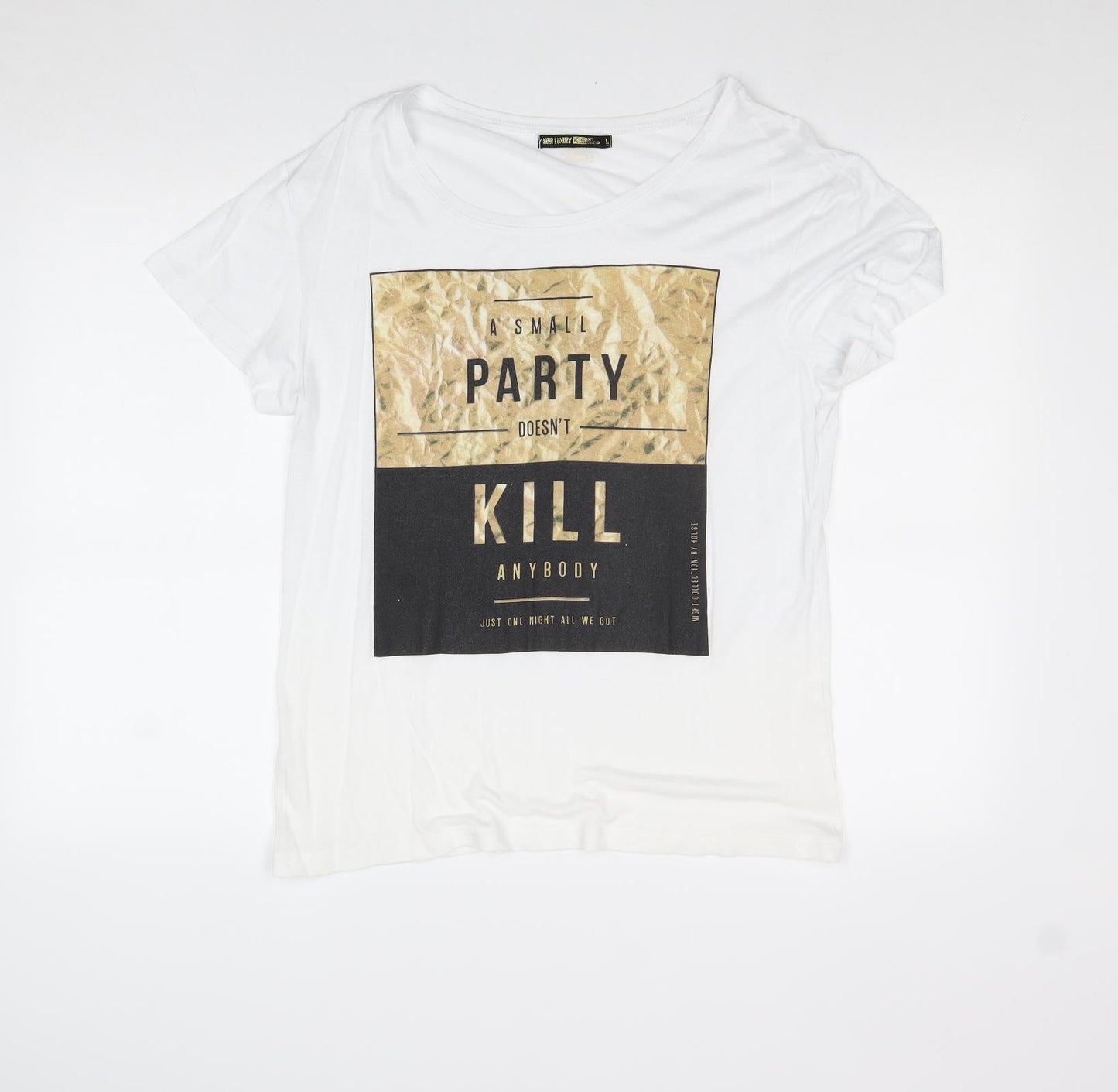 House Womens White Polyester Basic Tank Size L Round Neck - A Small Party Doesn't Kill Anybody