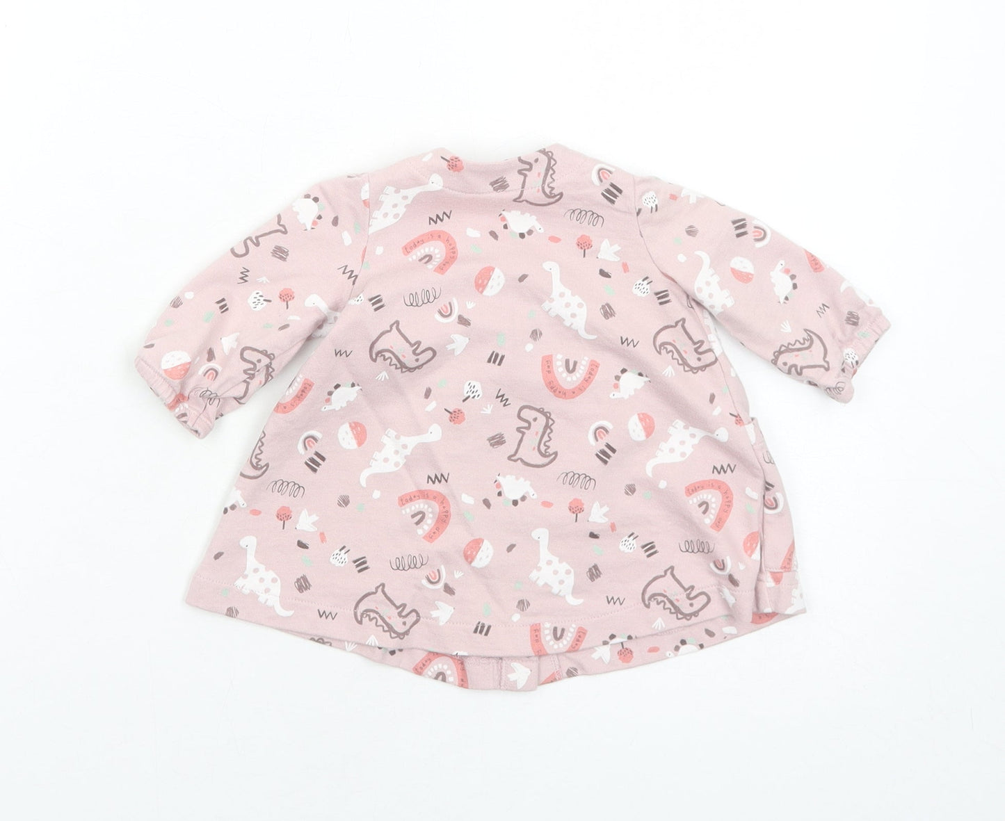 Nutmeg Girls Pink Geometric Cotton A-Line Size 0-3 Months Round Neck Button - Dinosaur