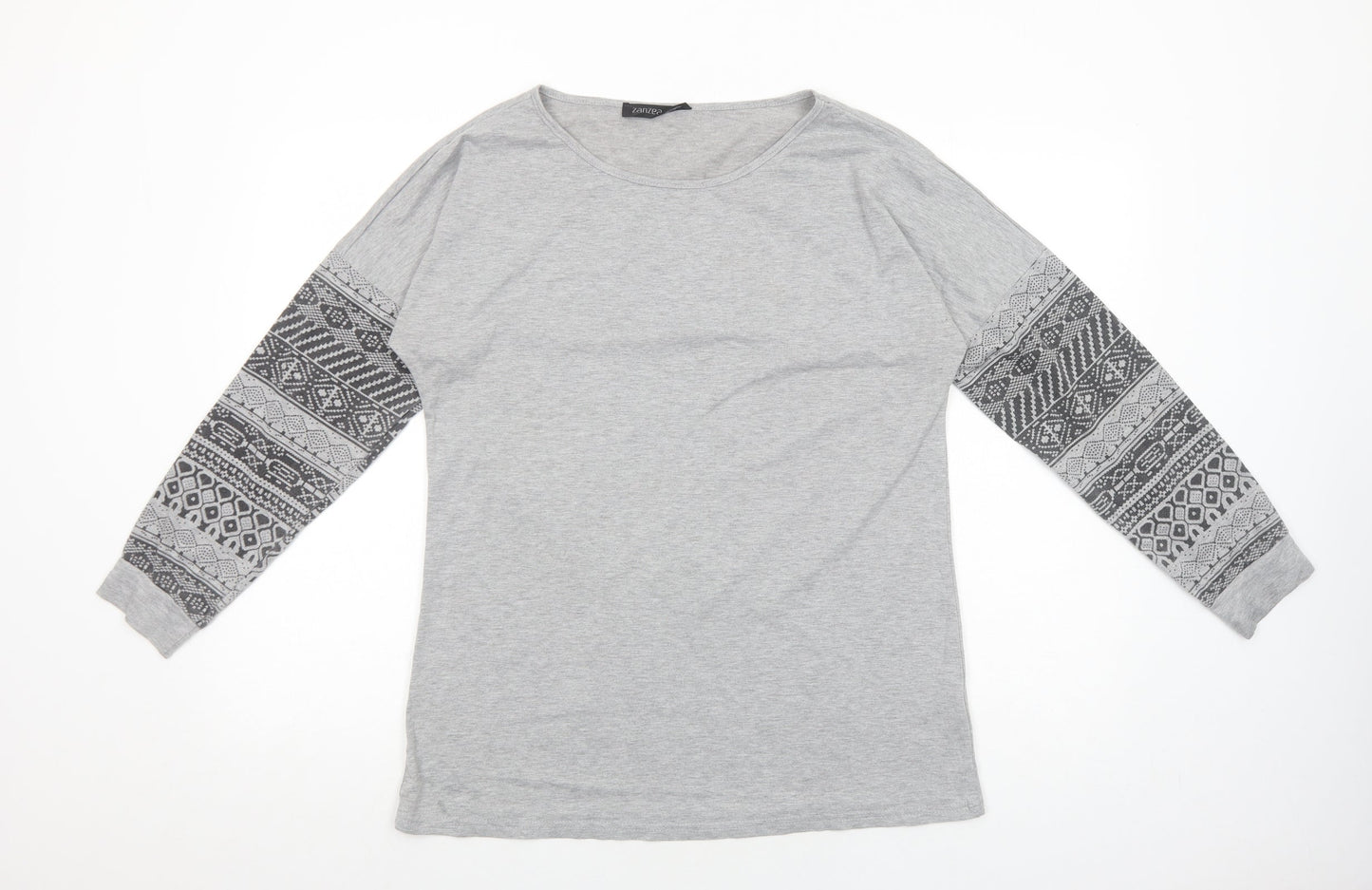 Zanzea Womens Grey Geometric Polyester Basic T-Shirt Size M Round Neck