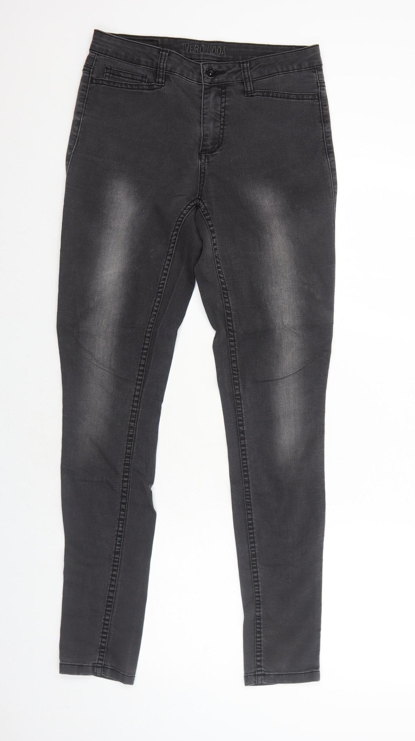 VERO MODA Womens Black Cotton Skinny Jeans Size 10 Regular Zip