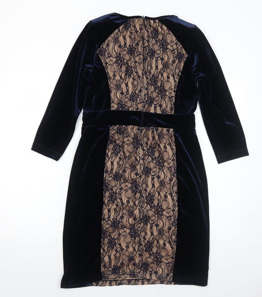 Trinny & Susannah Womens Blue Geometric Polyester Shift Size 12 Round Neck Zip