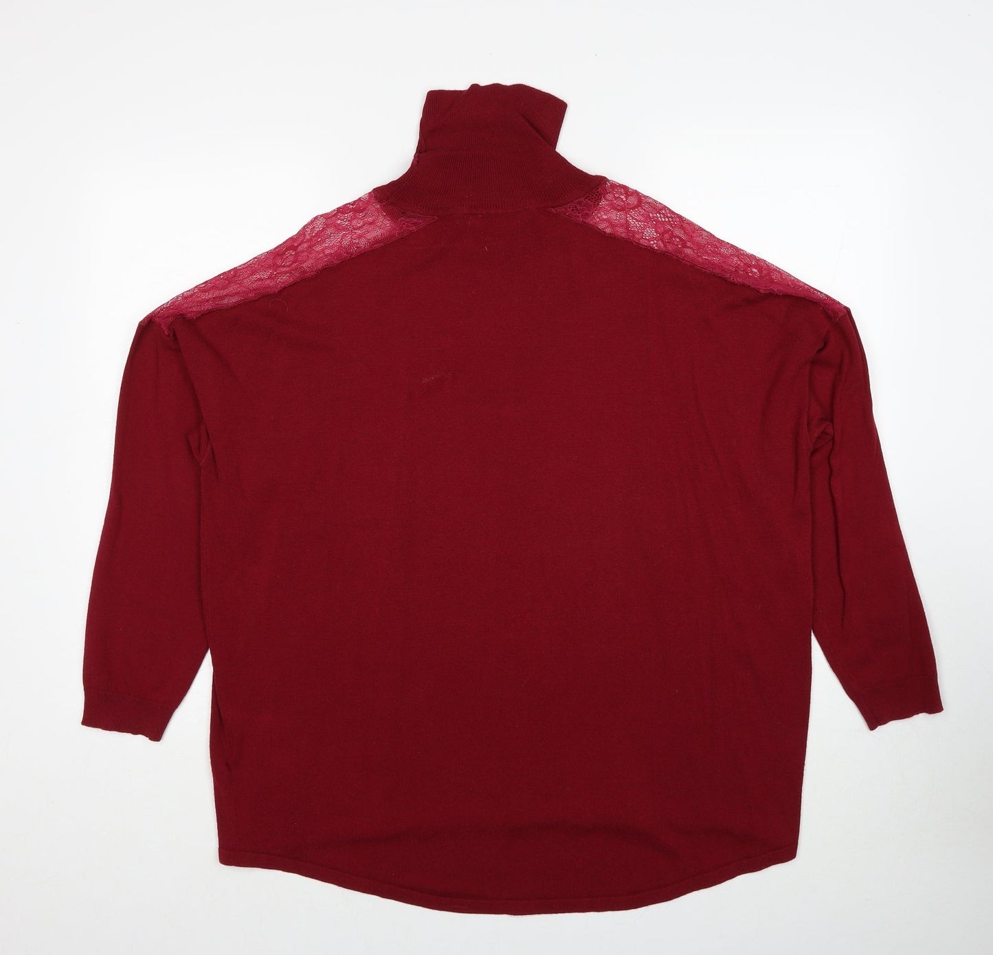 Very Womens Red Roll Neck Viscose Pullover Jumper Size 18 - Lace Detail