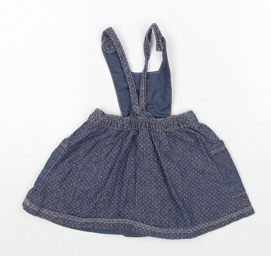 Nutmeg Girls Blue Polka Dot Cotton Pinafore/Dungaree Dress Size 3-6 Months Square Neck Button
