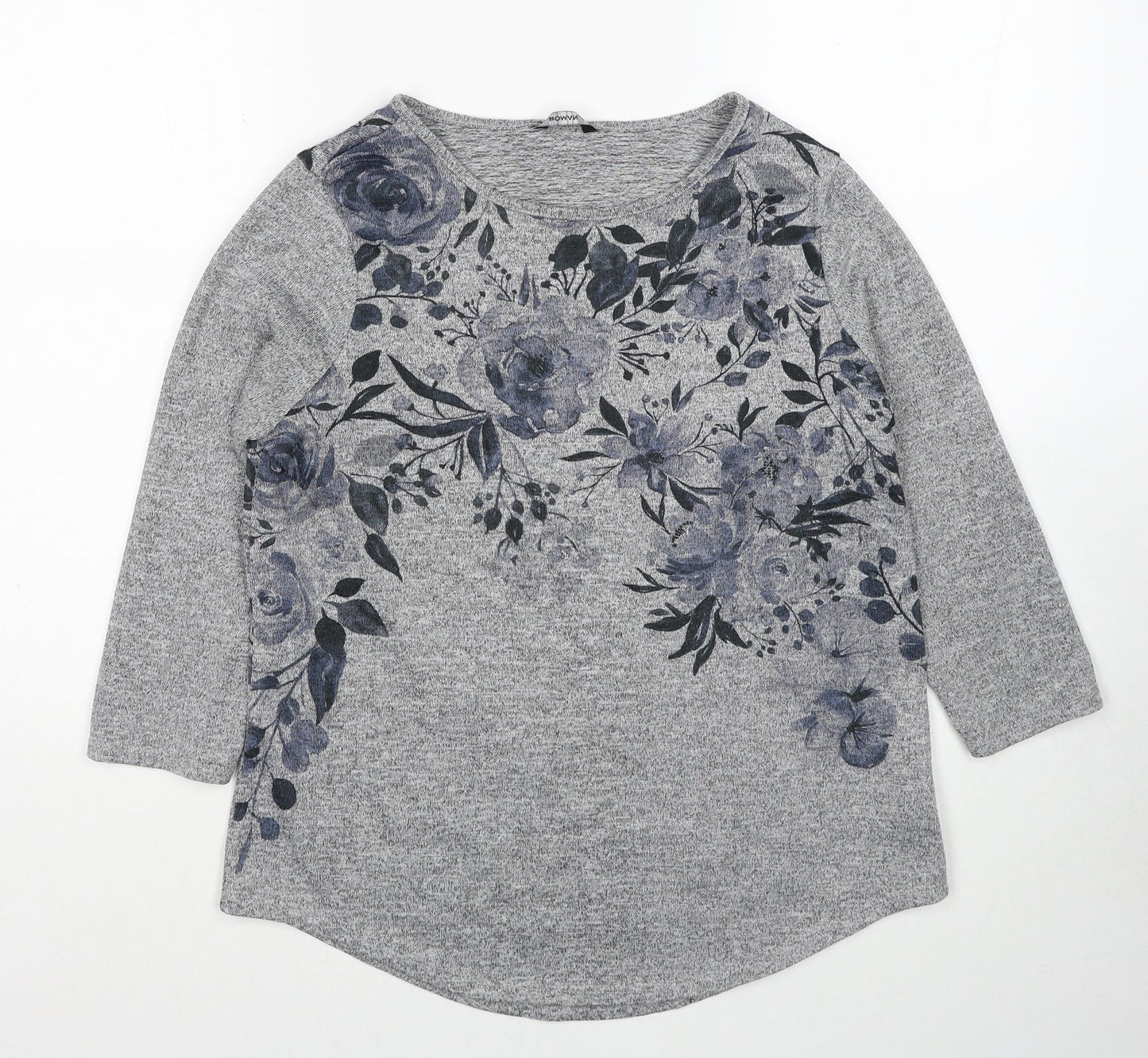 Roman Womens Grey Round Neck Floral Polyester Pullover Jumper Size 10