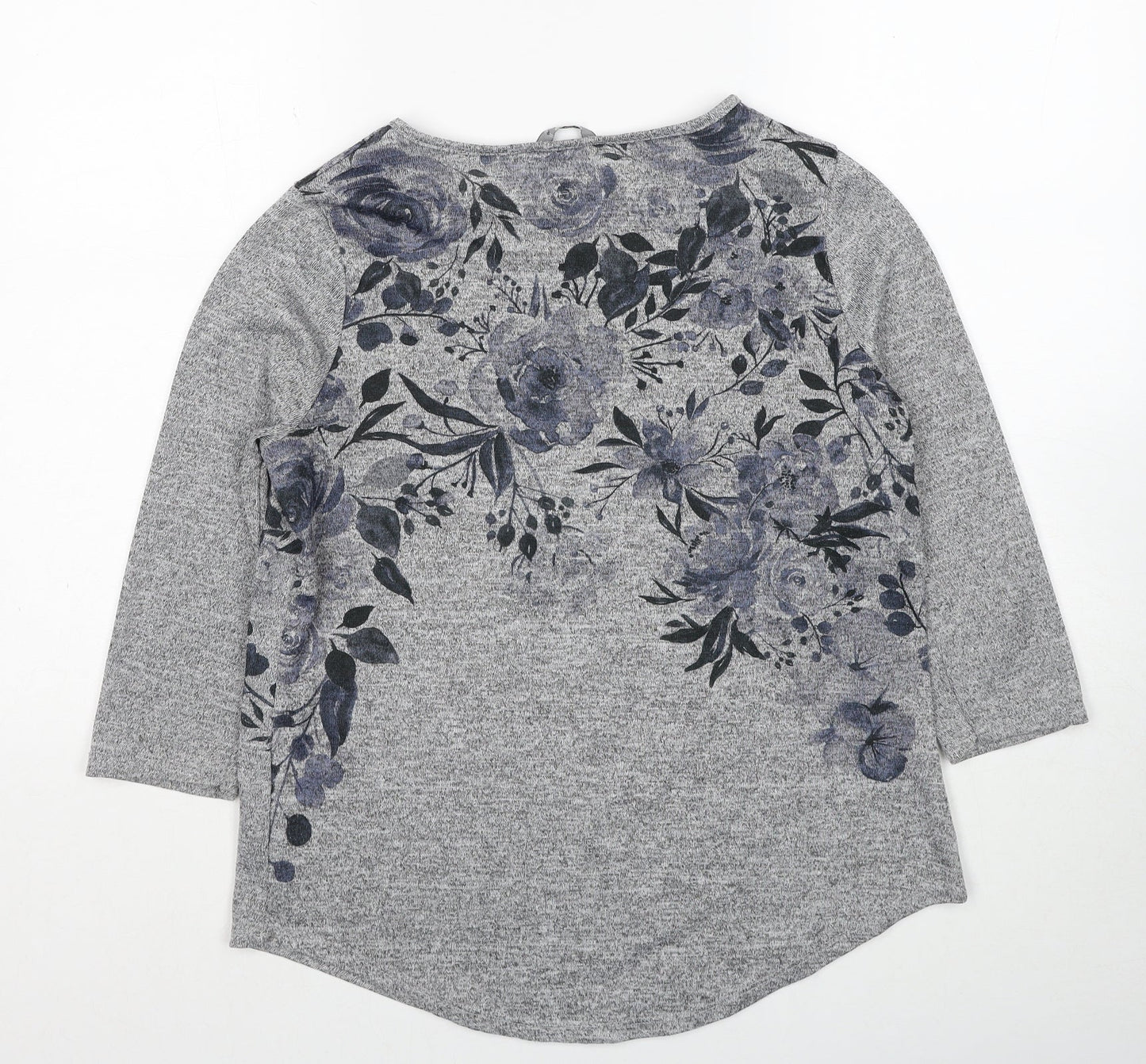 Roman Womens Grey Round Neck Floral Polyester Pullover Jumper Size 10