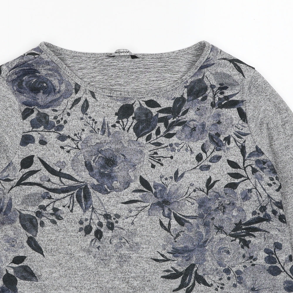 Roman Womens Grey Round Neck Floral Polyester Pullover Jumper Size 10