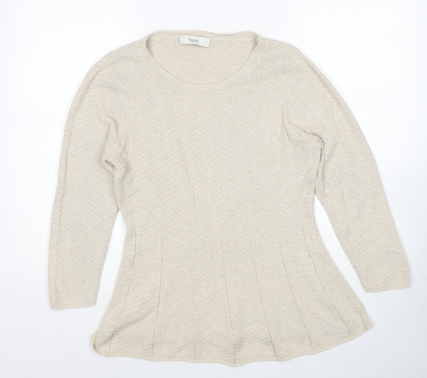 NEXT Womens Beige Round Neck Cotton Pullover Jumper Size 14