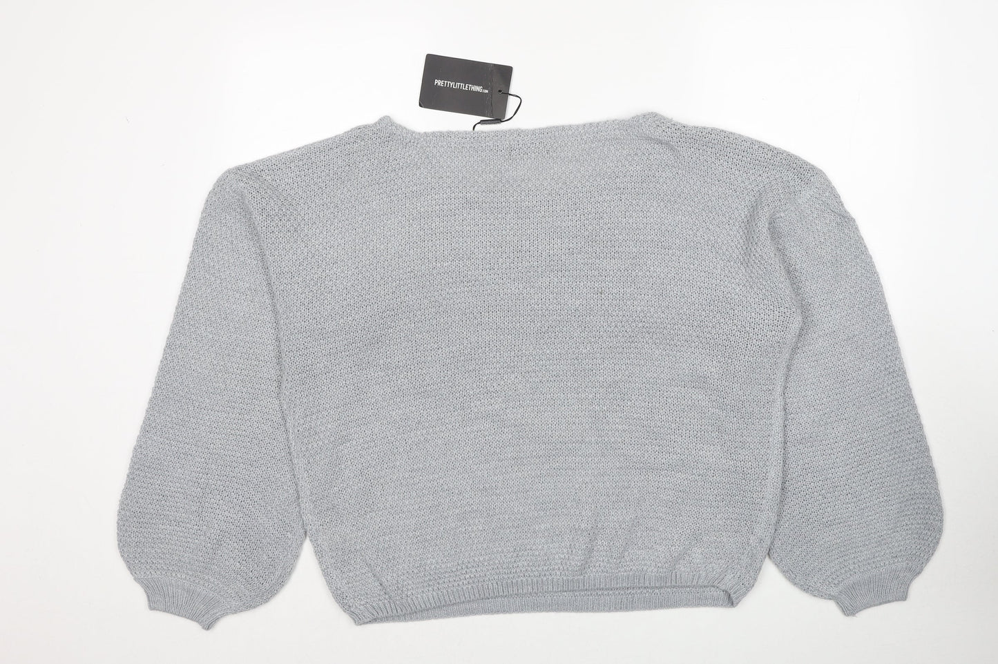 PRETTYLITTLETHING Womens Grey Round Neck Acrylic Pullover Jumper Size M