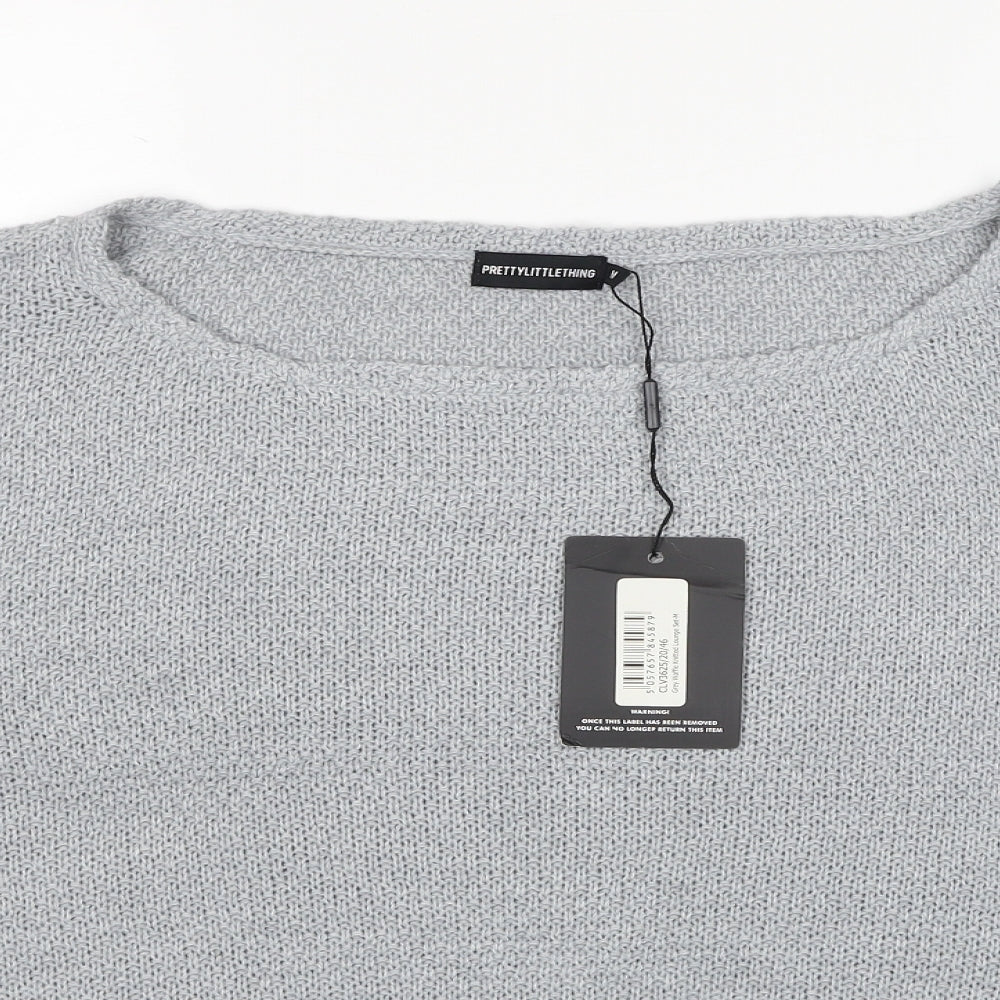 PRETTYLITTLETHING Womens Grey Round Neck Acrylic Pullover Jumper Size M