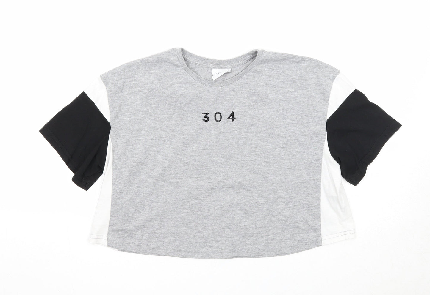 304 Womens Grey Cotton Basic T-Shirt Size S Round Neck