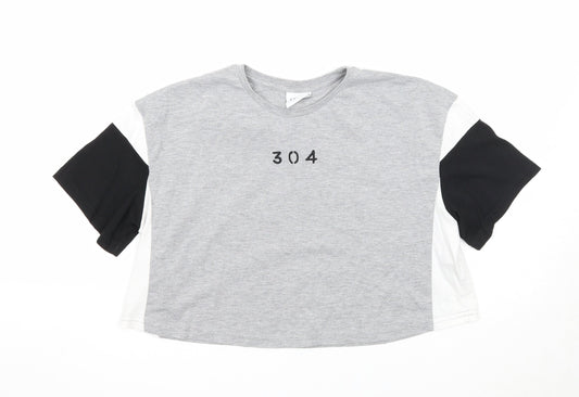 304 Womens Grey Cotton Basic T-Shirt Size S Round Neck