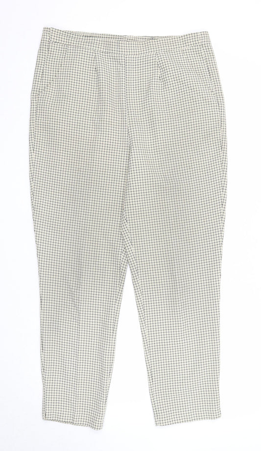 Preworn Womens Beige Check Polyester Trousers Size 12 Regular
