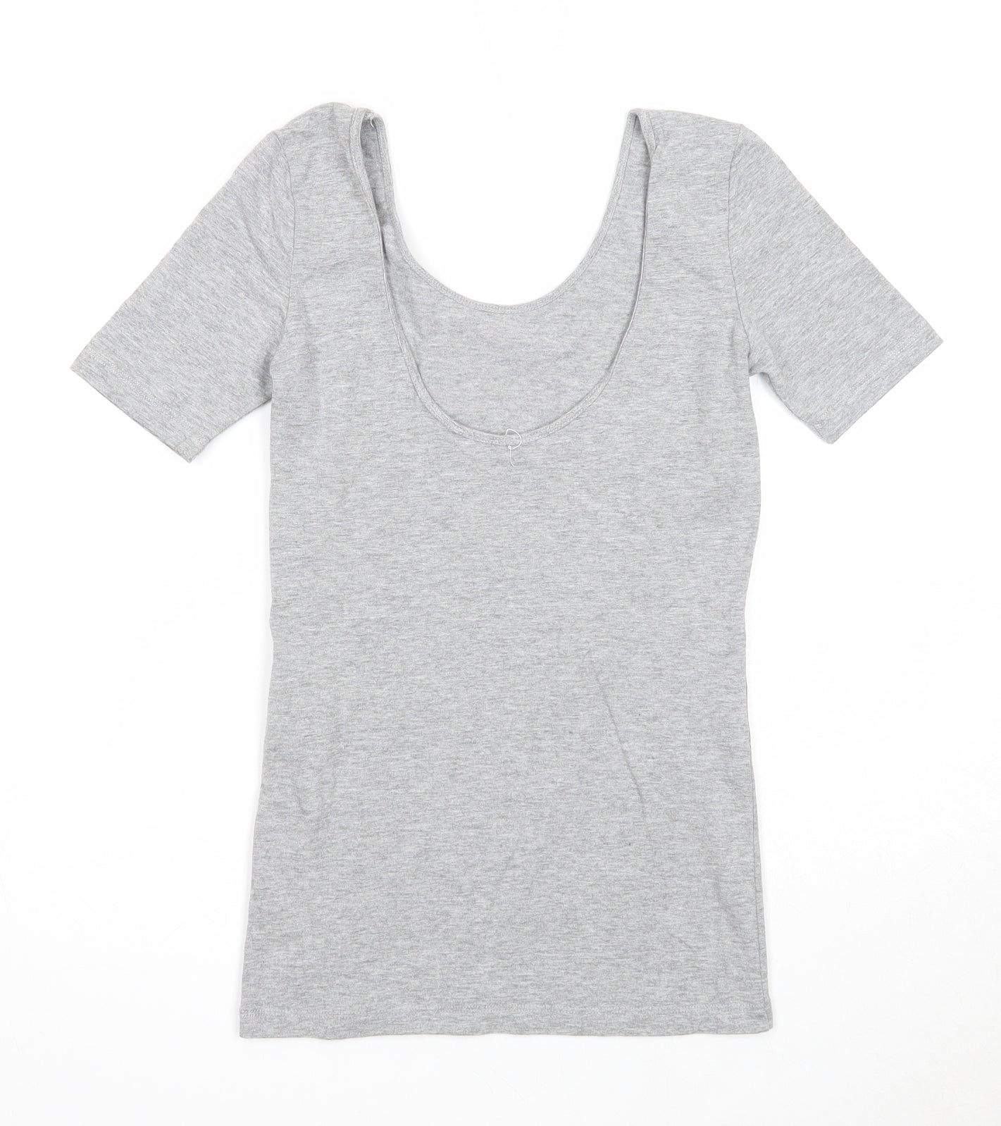 FOREVER 21 Womens Grey Cotton Basic T-Shirt Size S Round Neck - Open Back
