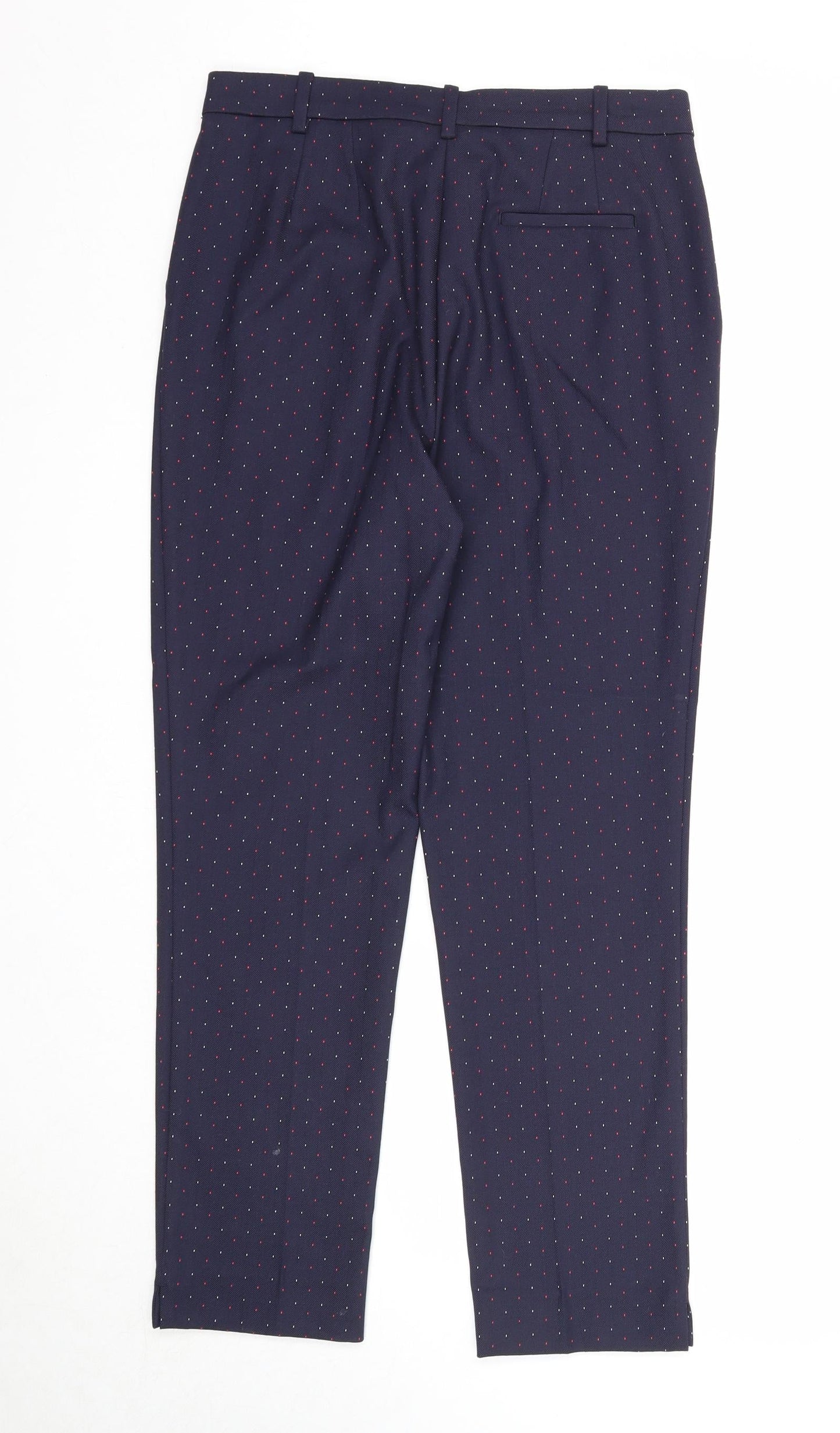 Marks and Spencer Womens Blue Geometric Polyester Chino Trousers Size 10 Slim Zip