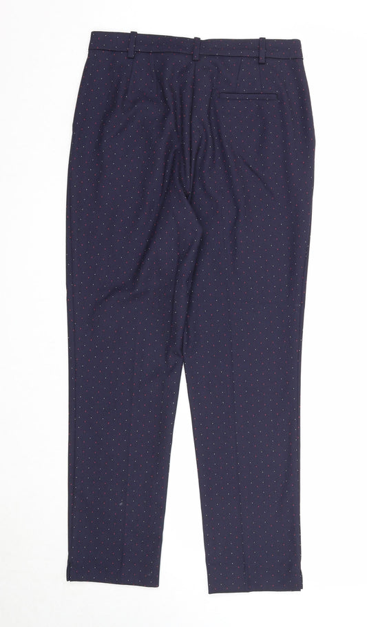 Marks and Spencer Womens Blue Geometric Polyester Chino Trousers Size 10 Slim Zip