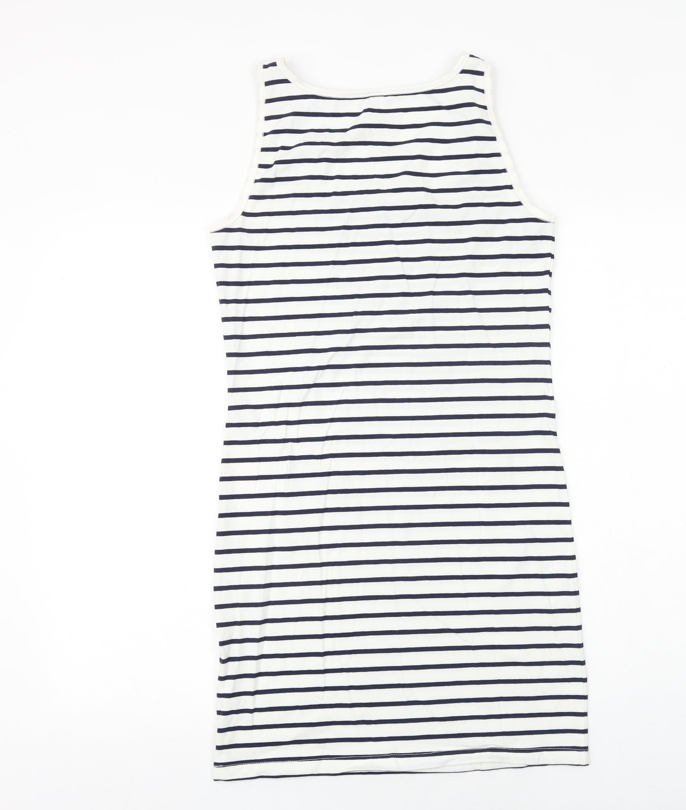 VERO MODA Womens White Striped Cotton Tank Dress Size L Scoop Neck Pullover