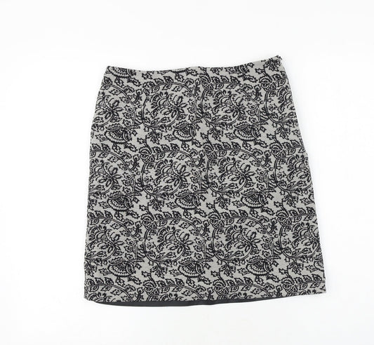 Gusta Tiona Womens Grey Geometric Polyester A-Line Skirt Size M Zip