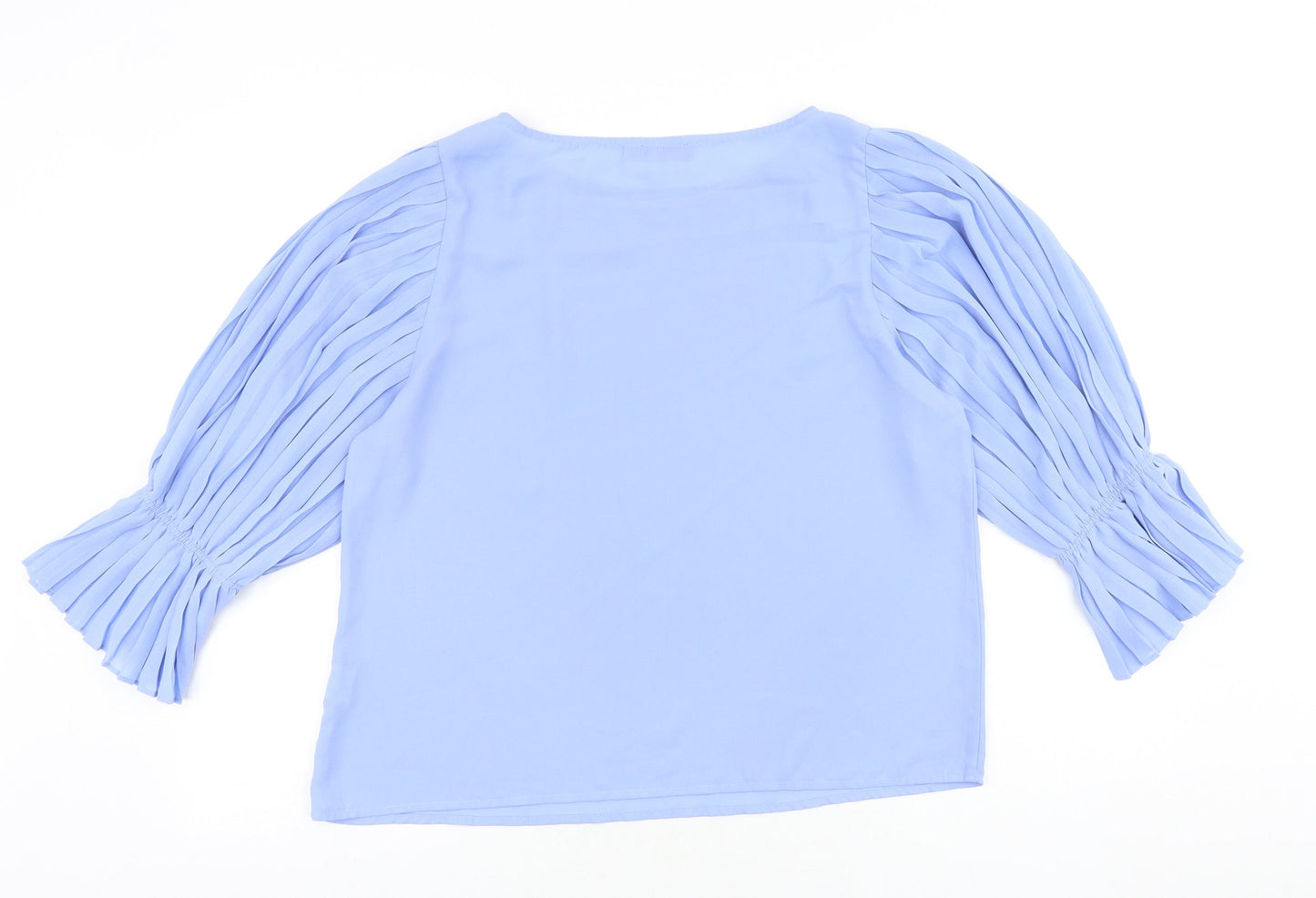 Preworn Womens Blue Polyester Basic Blouse Size L Boat Neck - Pleated Sleeves