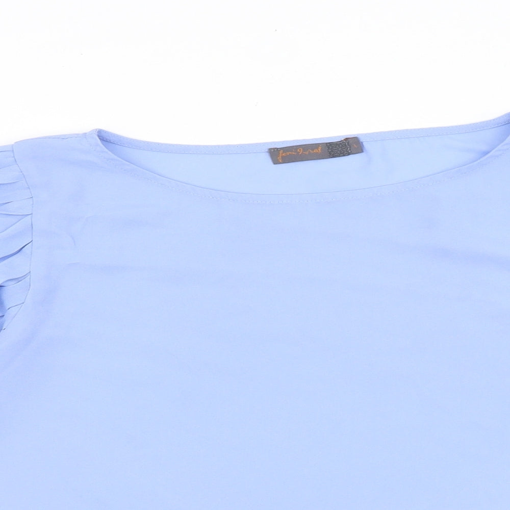 Preworn Womens Blue Polyester Basic Blouse Size L Boat Neck - Pleated Sleeves