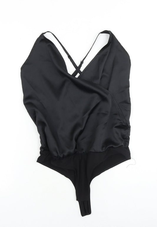 ASOS Womens Black Polyester Bodysuit One-Piece Size 10 Snap - Wrap Front Detail