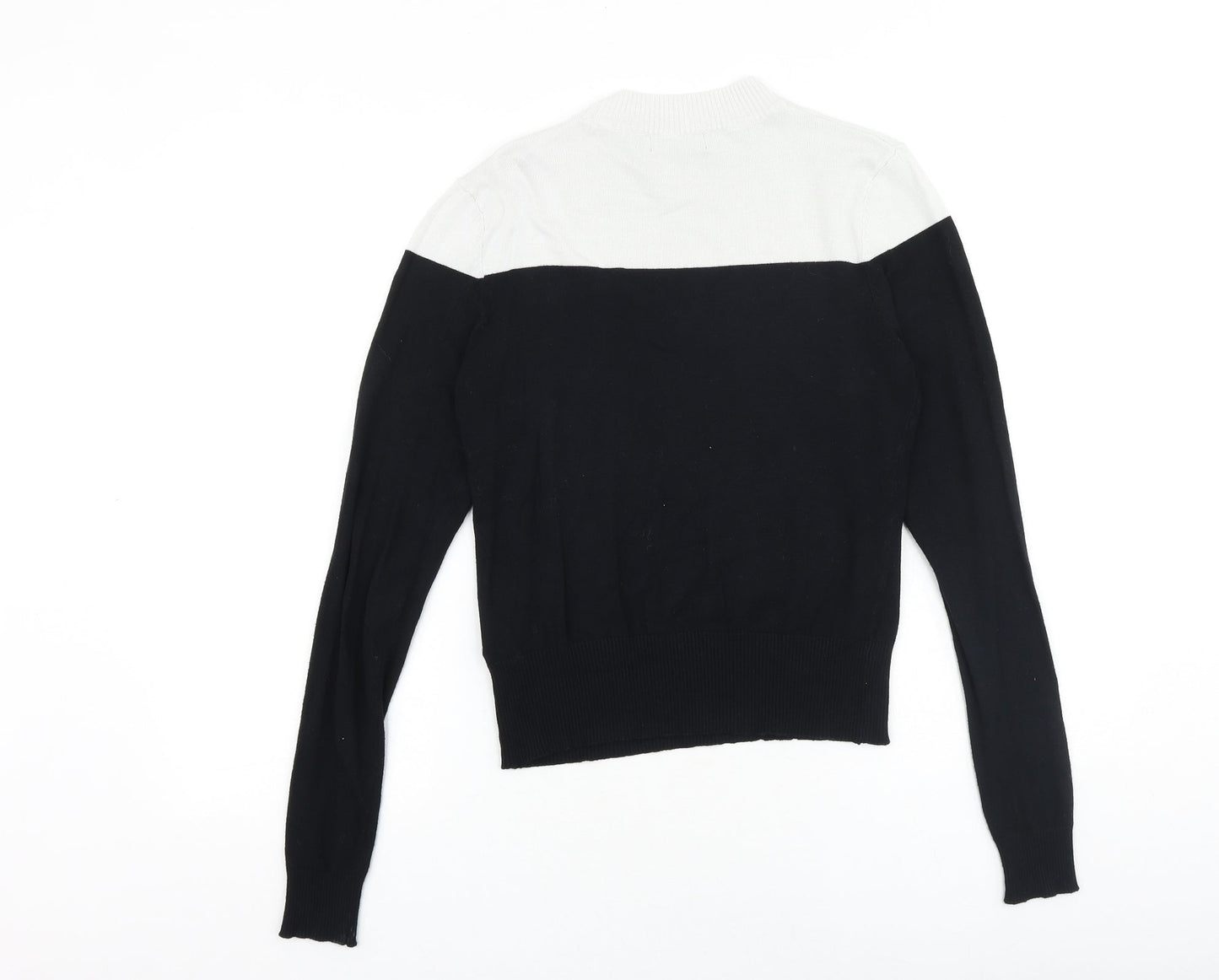 New Look Womens Black Mock Neck Striped Viscose Pullover Jumper Size 12
