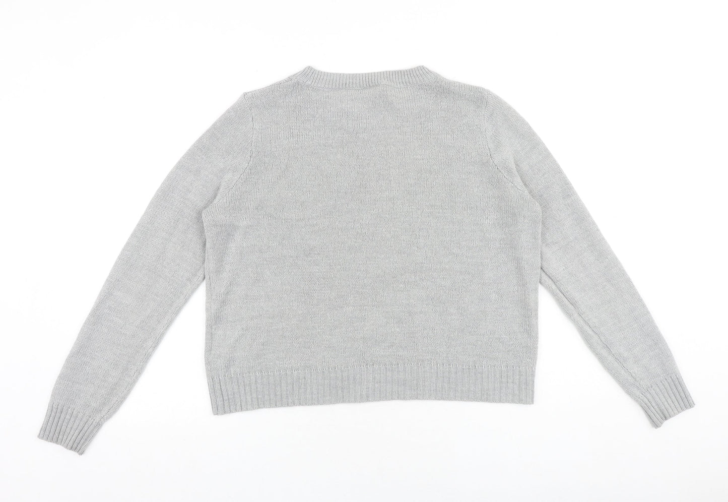 H&M Womens Grey Round Neck Acrylic Pullover Jumper Size M
