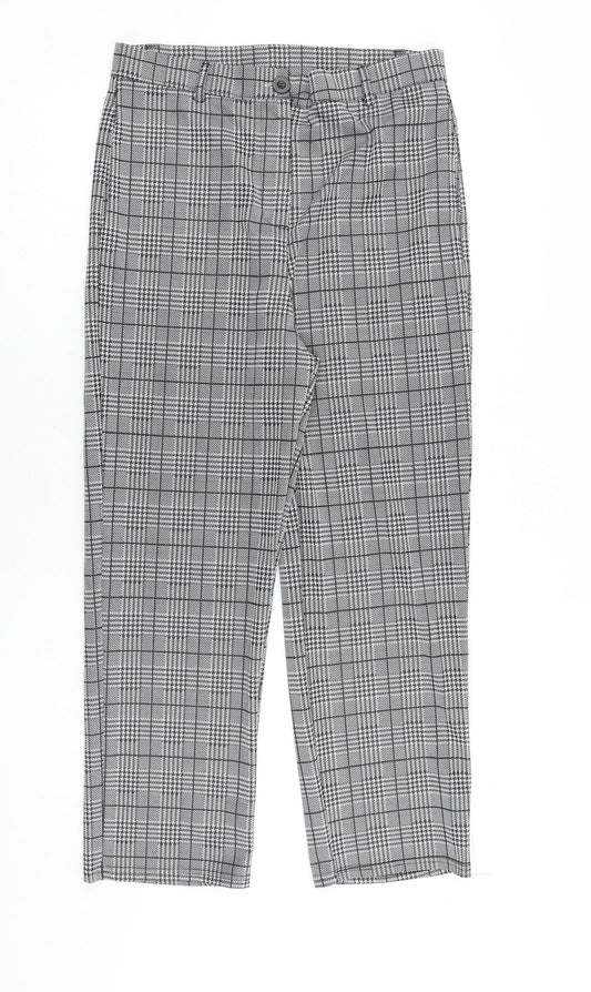 Preworn Womens Black Plaid Cotton Trousers Size L Regular Zip