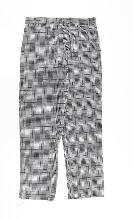 Preworn Womens Black Plaid Cotton Trousers Size L Regular Zip