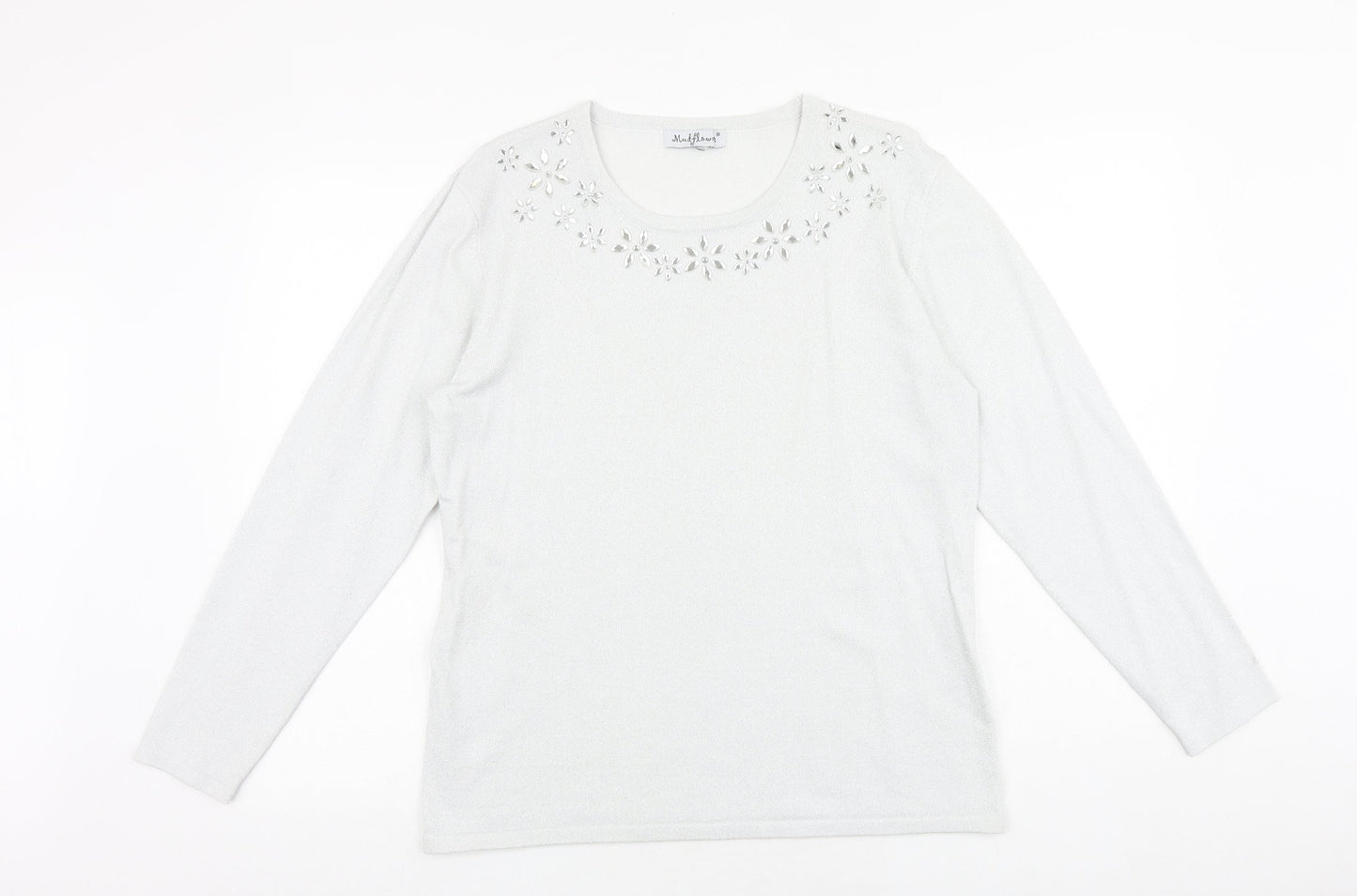 Mudflower Womens Silver Round Neck Viscose Pullover Jumper Size L