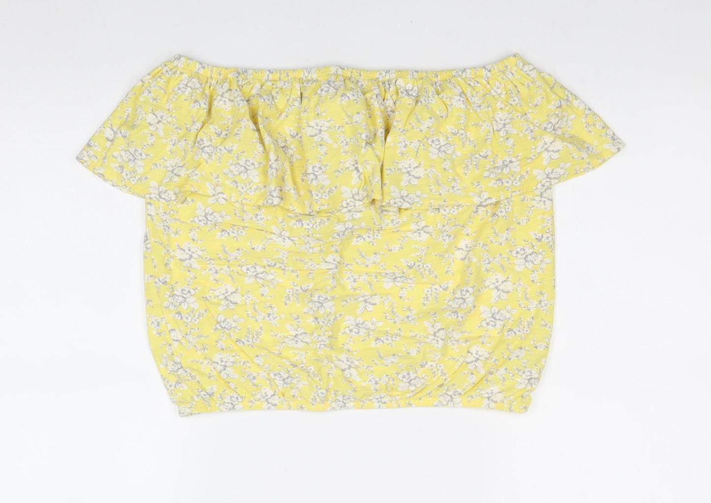 NEXT Womens Yellow Floral 100% Cotton Basic Blouse Size 14 Off the Shoulder