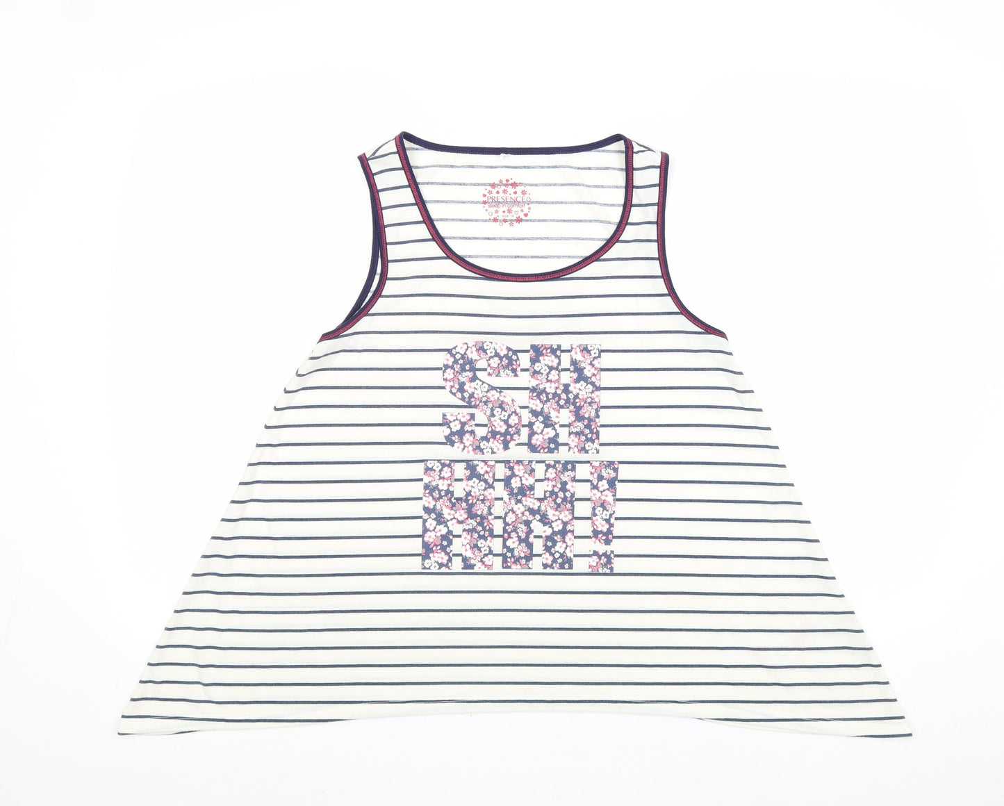 Debenhams Womens Ivory Striped Polyester Basic Tank Size 14 Round Neck - SHHH!