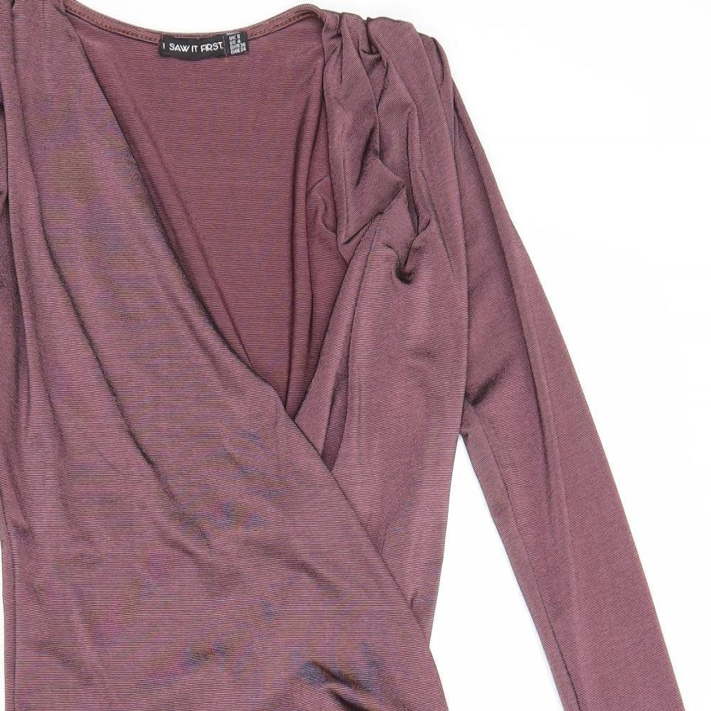 I SAW IT FIRST Womens Purple Polyester Pencil Dress Size 8 V-Neck Pullover