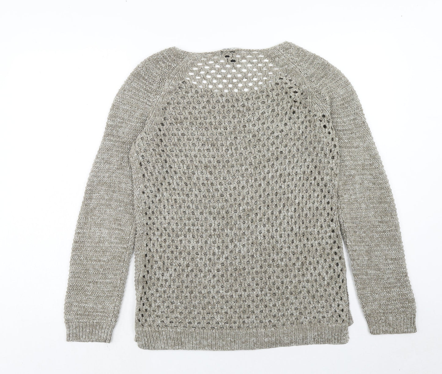 H&M Womens Brown Round Neck Geometric Acrylic Pullover Jumper Size S