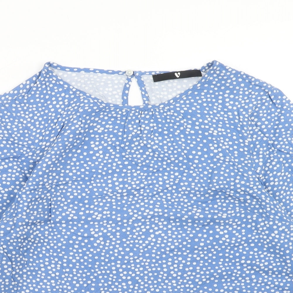 Very Womens Blue Geometric Viscose Basic Blouse Size 10 Boat Neck