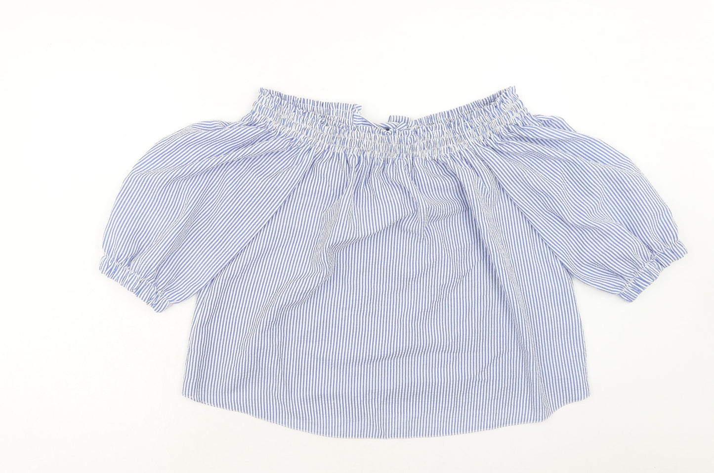 Atmosphere Womens Blue Striped Polyester Basic Blouse Size 14 Off the Shoulder