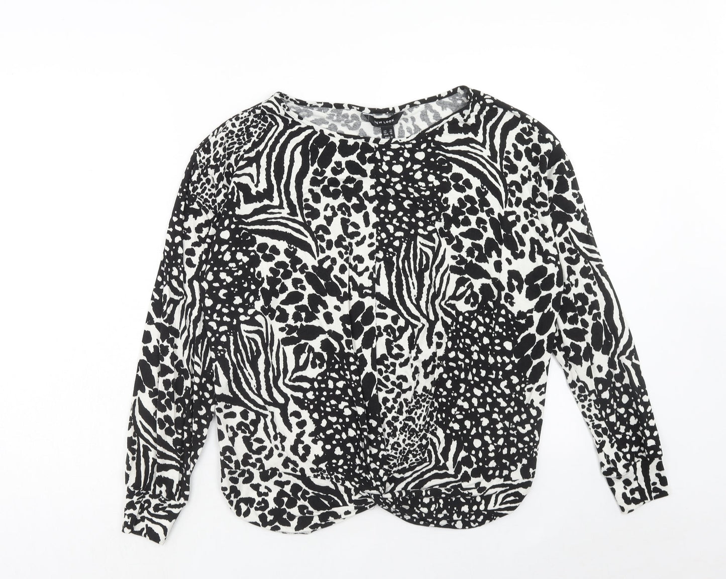 New Look Womens Black Animal Print Viscose Basic Blouse Size 14 Boat Neck