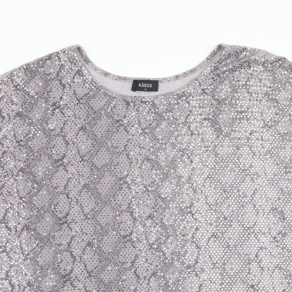 Klass Womens Purple Animal Print Polyamide Basic Blouse Size M Boat Neck - Snake Print