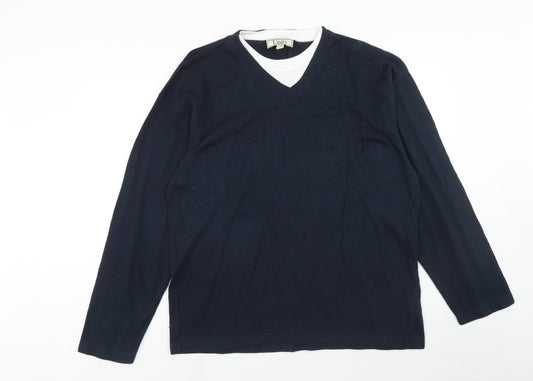 Unity Mens Blue V-Neck Cotton Pullover Jumper Size M Long Sleeve