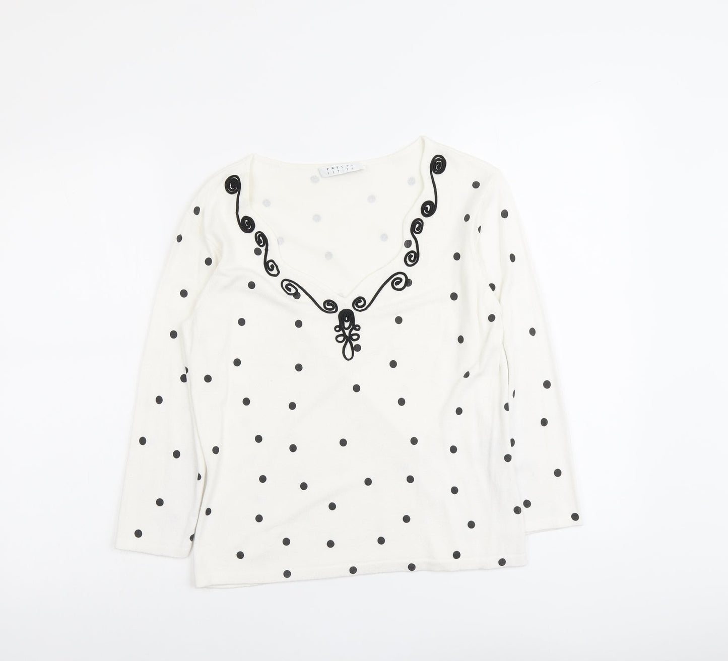 Precis Womens White V-Neck Polka Dot Viscose Pullover Jumper Size S