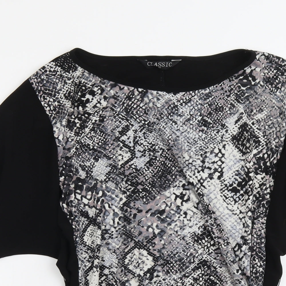 Classic Womens Black Animal Print Polyester Basic Blouse Size 14 Boat Neck - Snake Print