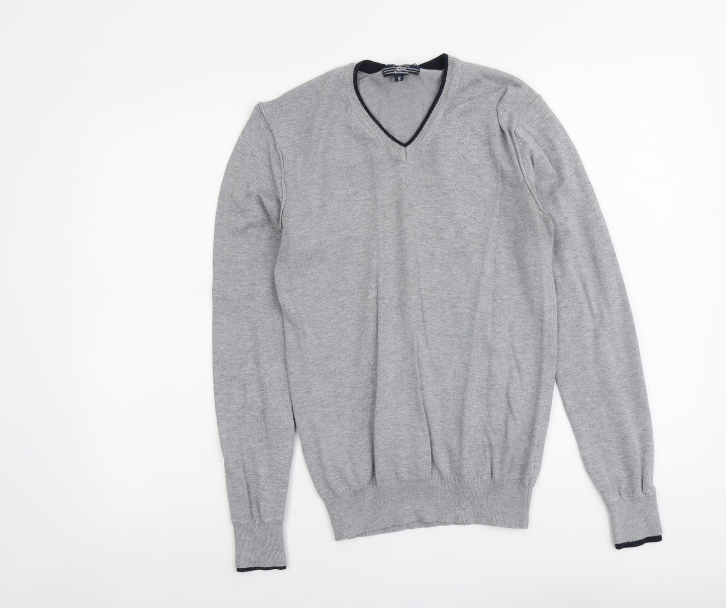 Authentic Mens Grey V-Neck Viscose Pullover Jumper Size S Long Sleeve