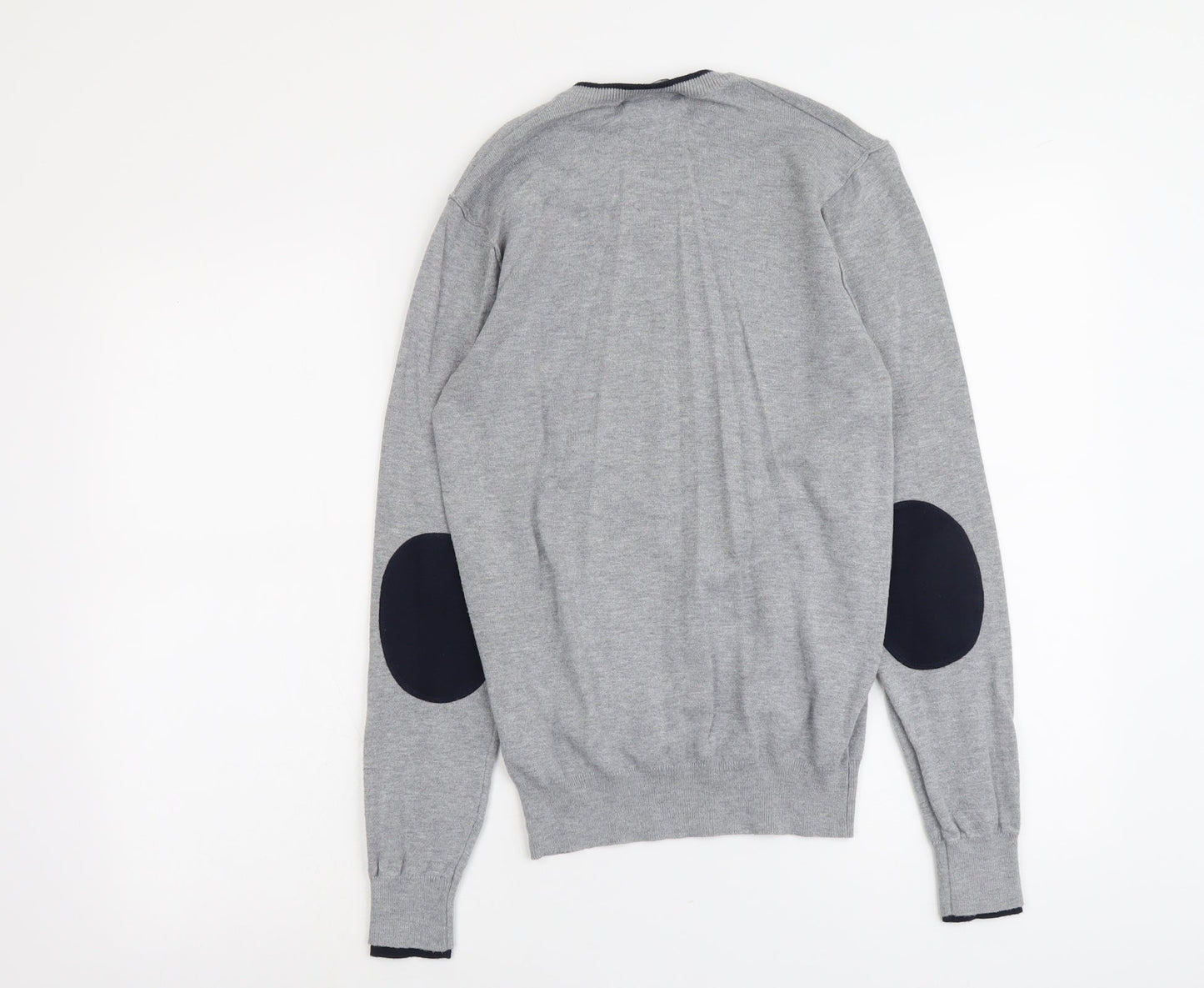 Authentic Mens Grey V-Neck Viscose Pullover Jumper Size S Long Sleeve