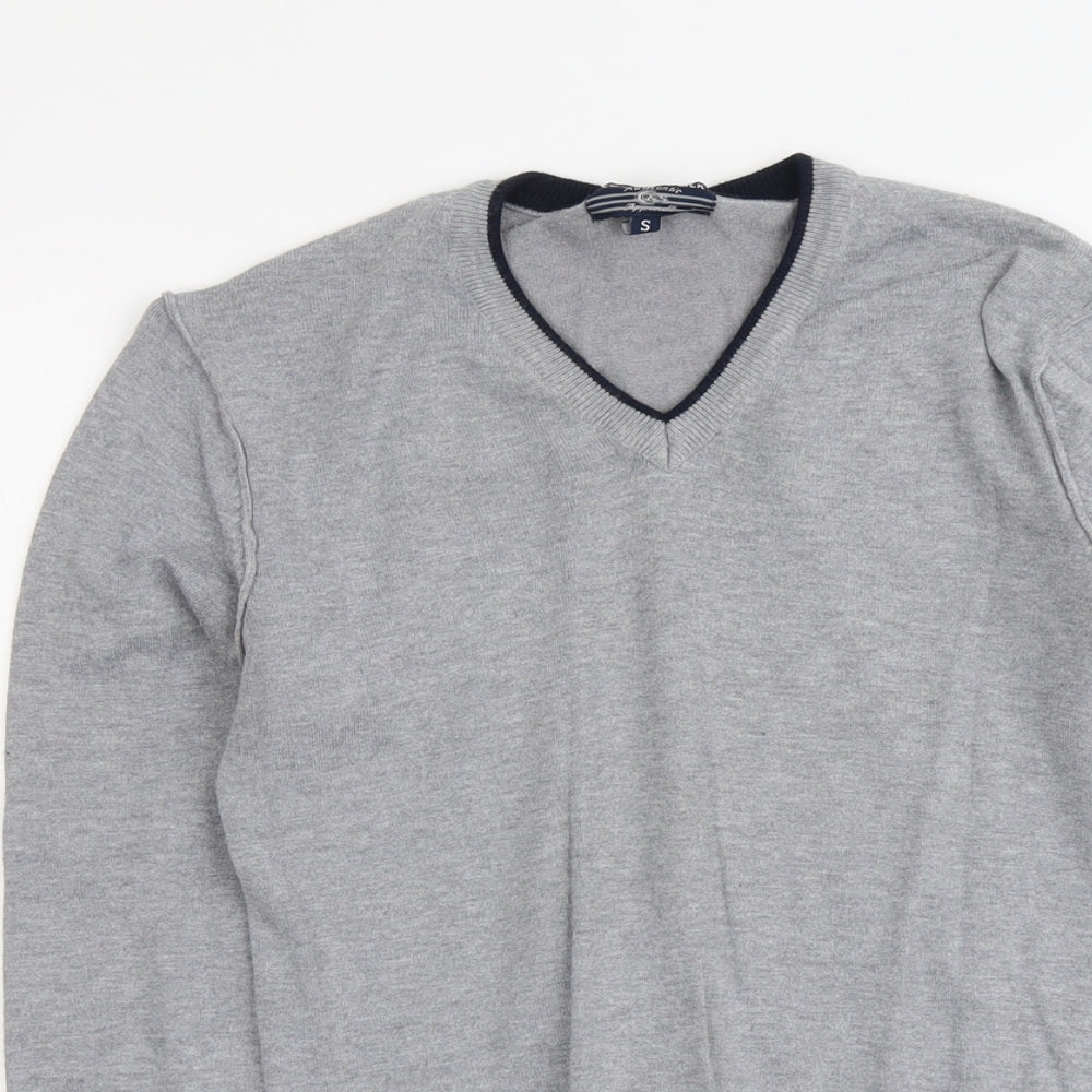Authentic Mens Grey V-Neck Viscose Pullover Jumper Size S Long Sleeve