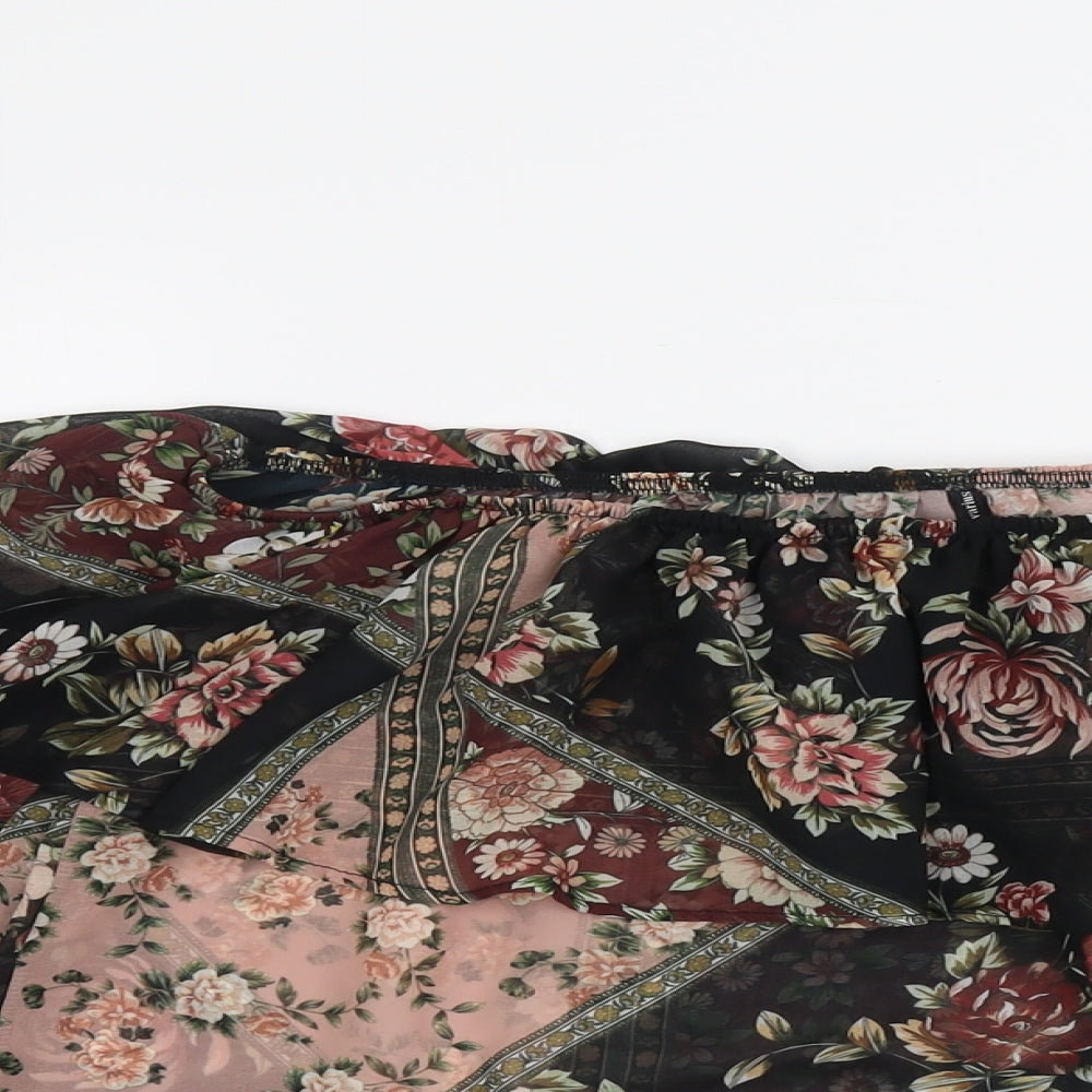 Stradivarius Womens Black Floral Polyester Basic Blouse Size L Off the Shoulder