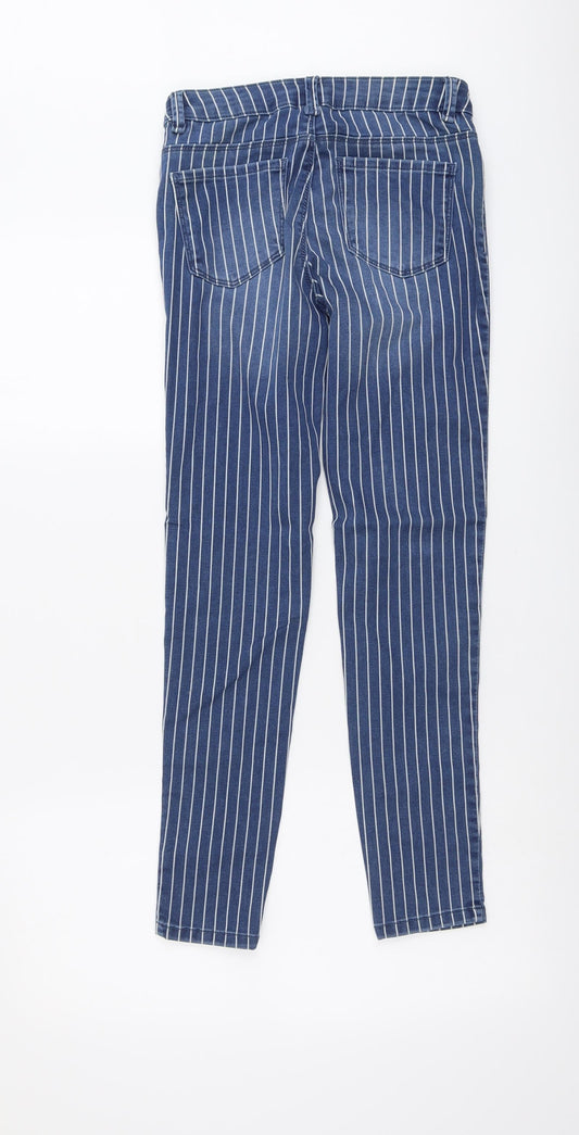 C&A Girls Blue Striped Cotton Skinny Jeans Size 14 Years Regular Button