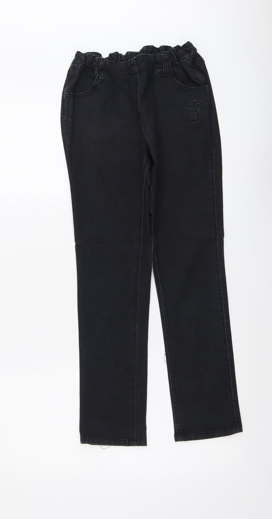 Coco Drillo Girls Black Cotton Straight Jeans Size 11-12 Years Regular Button